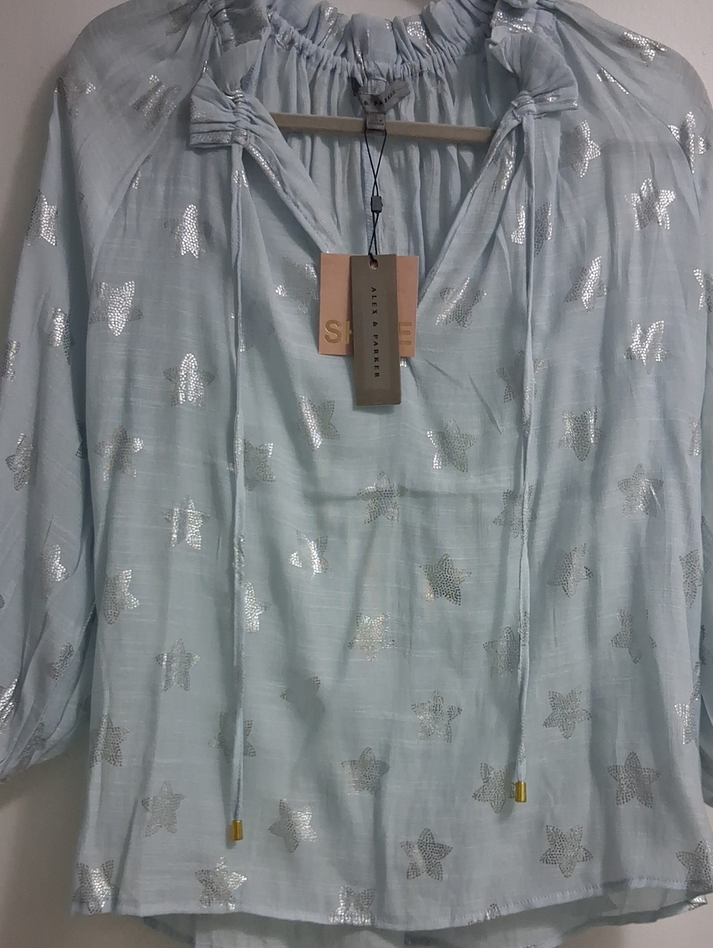 Alex & Parker Light Blue Long Sleeve Dress with Silver Star Accents